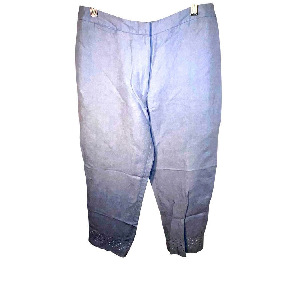 Sigrid Olsen ladies 6 linen viscose embroidered sequin hem office dress pants